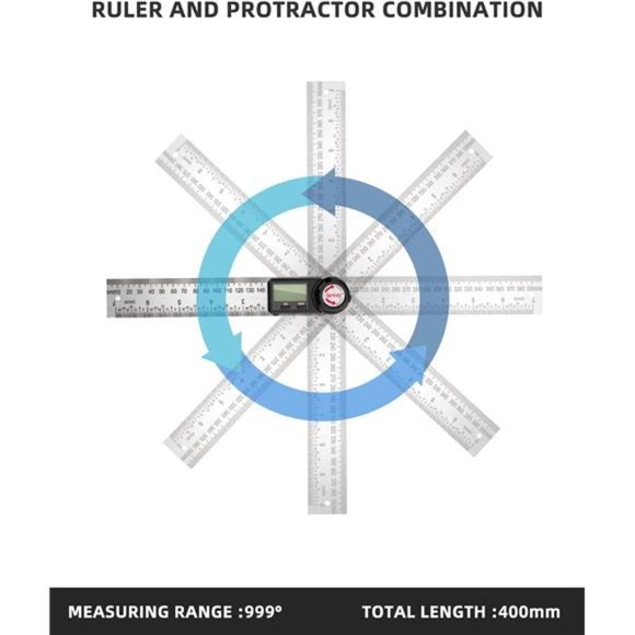 2 in 1 Digital Protractor, 7Inch / 200mm Stainless Steel Digital Angle Ruler - Picture 2 of 6